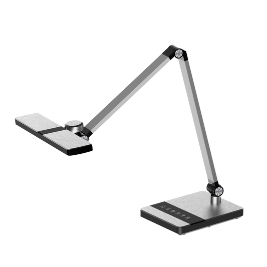 Flexo Rubens fabricado en ABS color plata, ideal para iluminar mesas de trabajo con estilo industrial