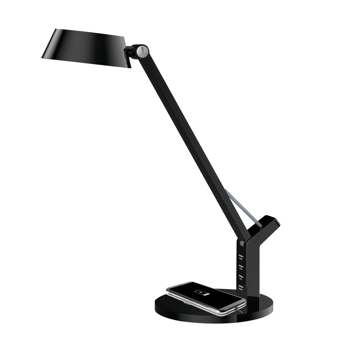 Flexo Soroya Negro 8W LED con cargador inalámbrico Qi, mostrando su diseño elegante y moderno.