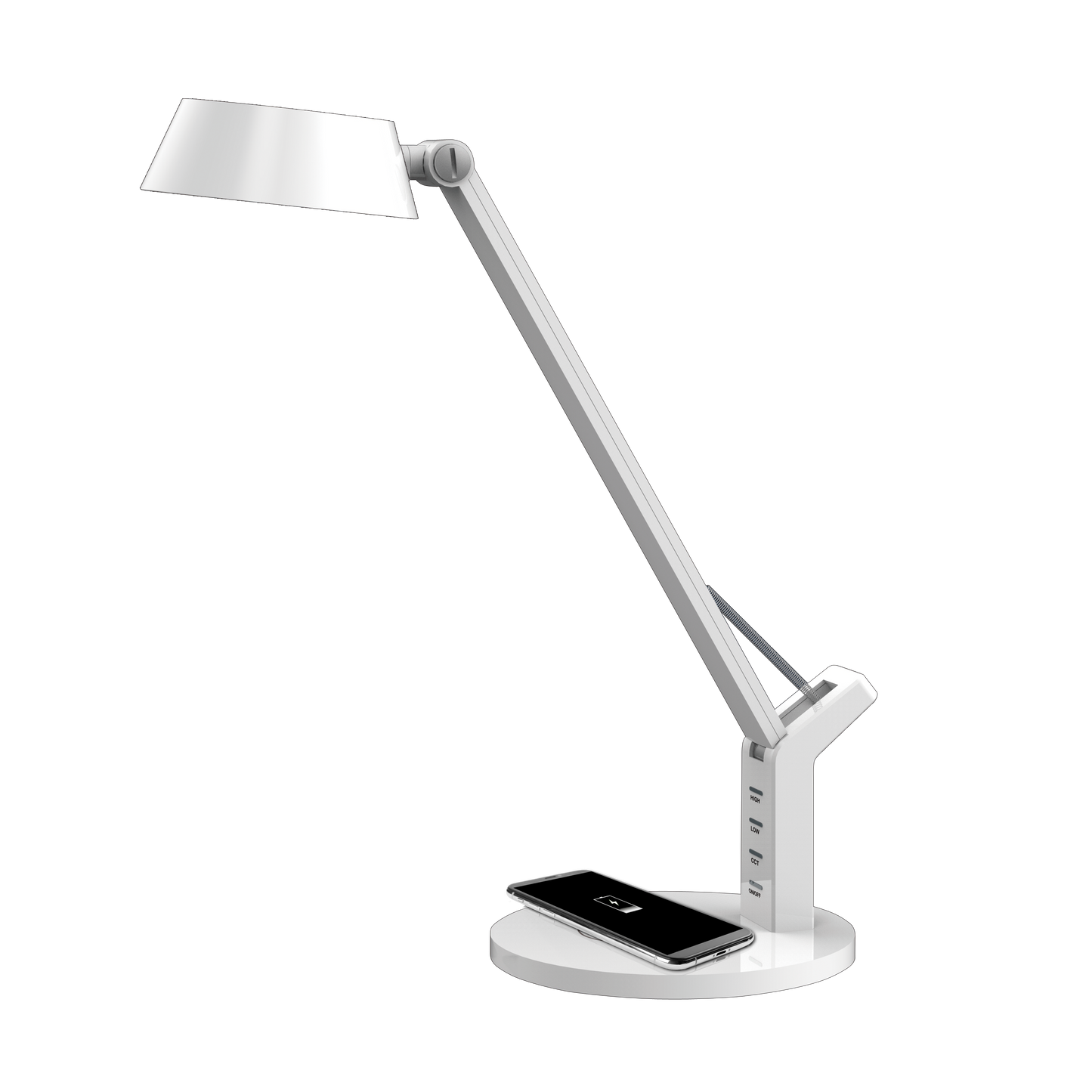 Flexo Soroya Blanc 8W LED con carga inalámbrica Qi, Fabrilamp. Diseño moderno y elegante para escritorio.