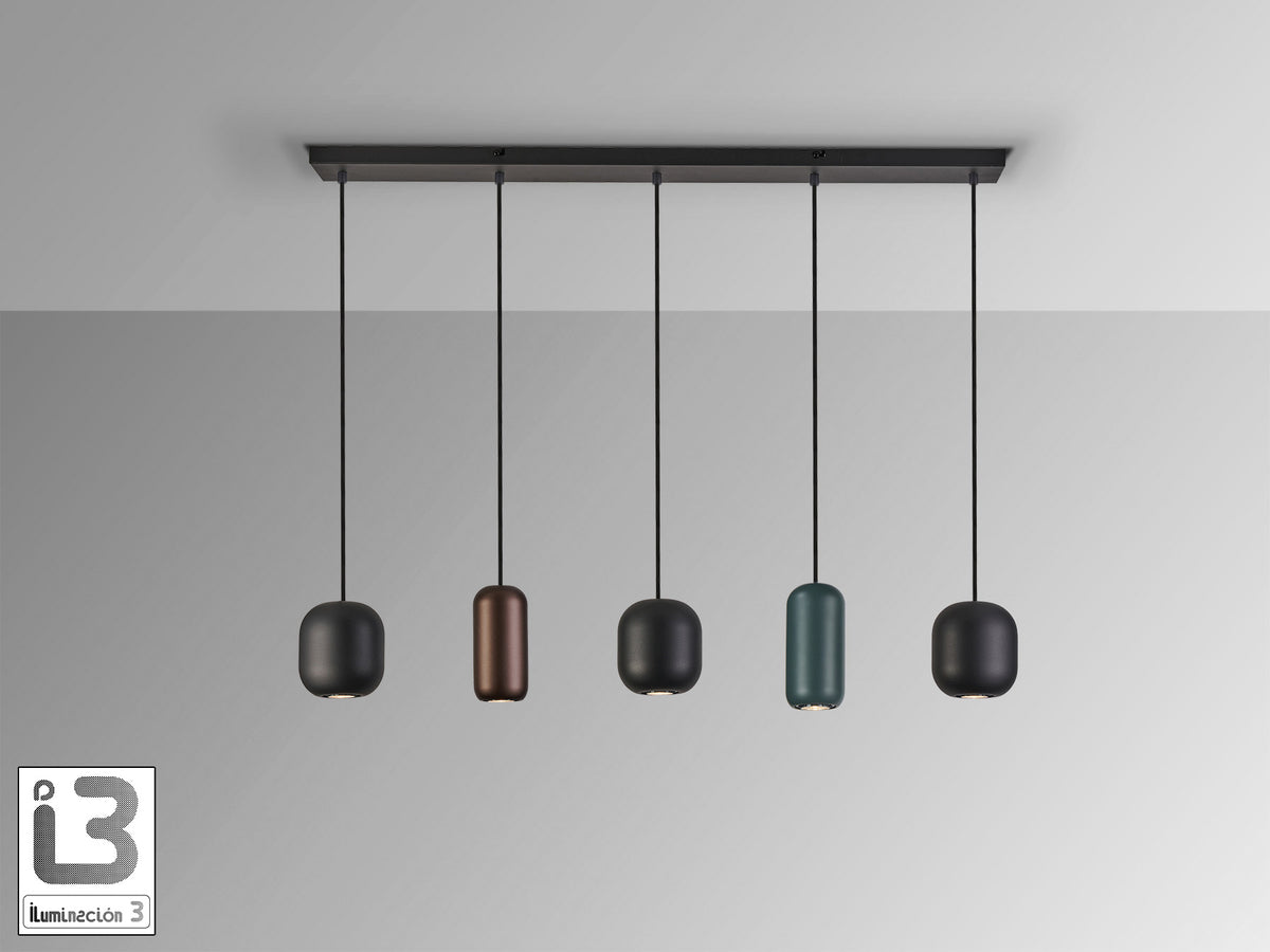 Lámpara Colgante Nimes 5 Luces Negro Mate Multicolor Schuller en ambiente decorado | Schuller