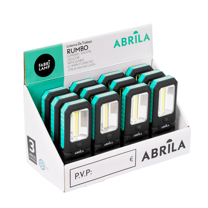 Linterna de Trabajo RUMBO Fabrilamp con base articulada 180º y gancho giratorio 360º