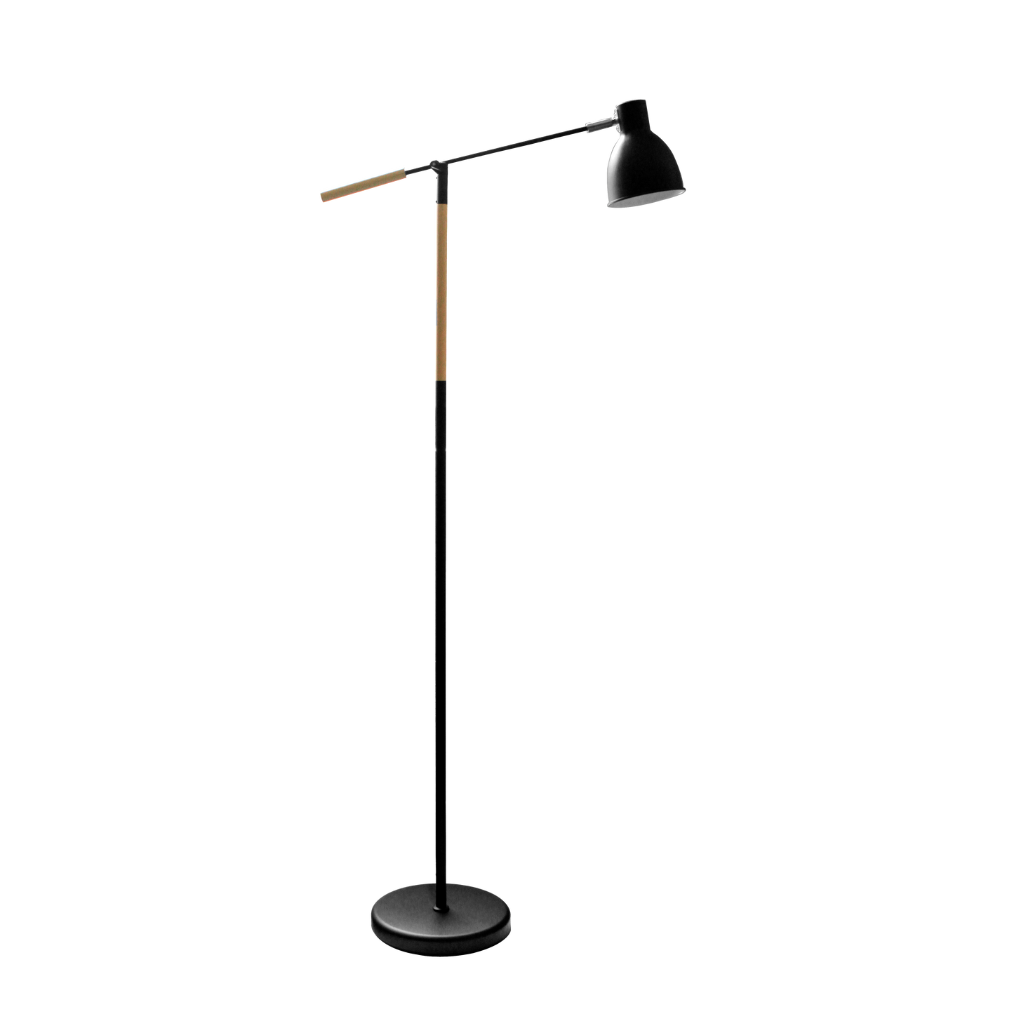 Lámpara de pie Acople fabricada en metal y madera color negro/haya