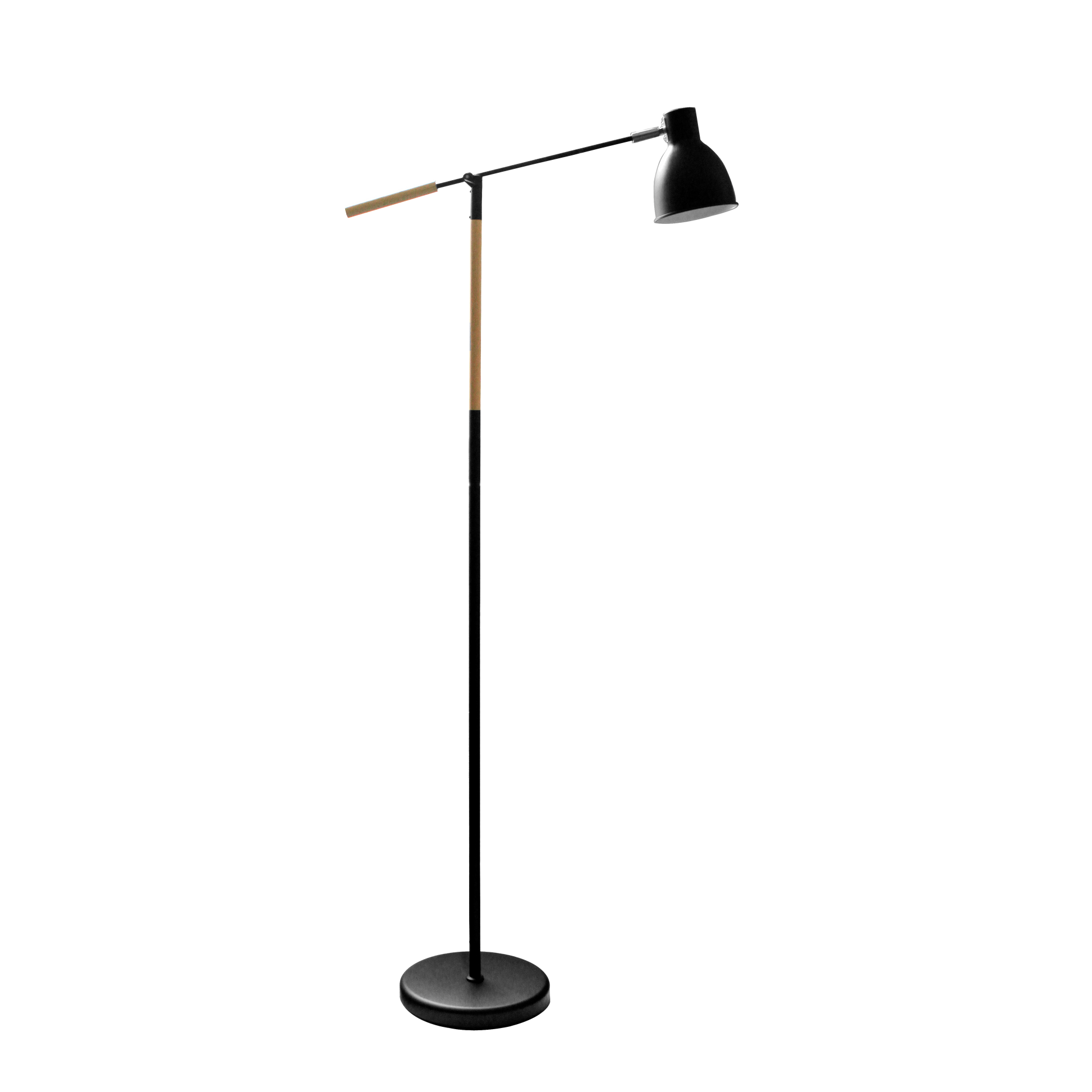 Lámpara de pie Acople fabricada en metal y madera color negro/haya