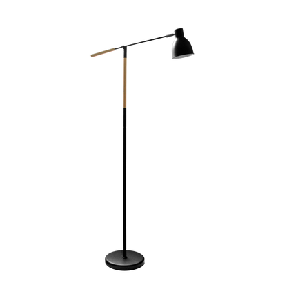 Lámpara de pie Acople fabricada en metal y madera color negro/haya