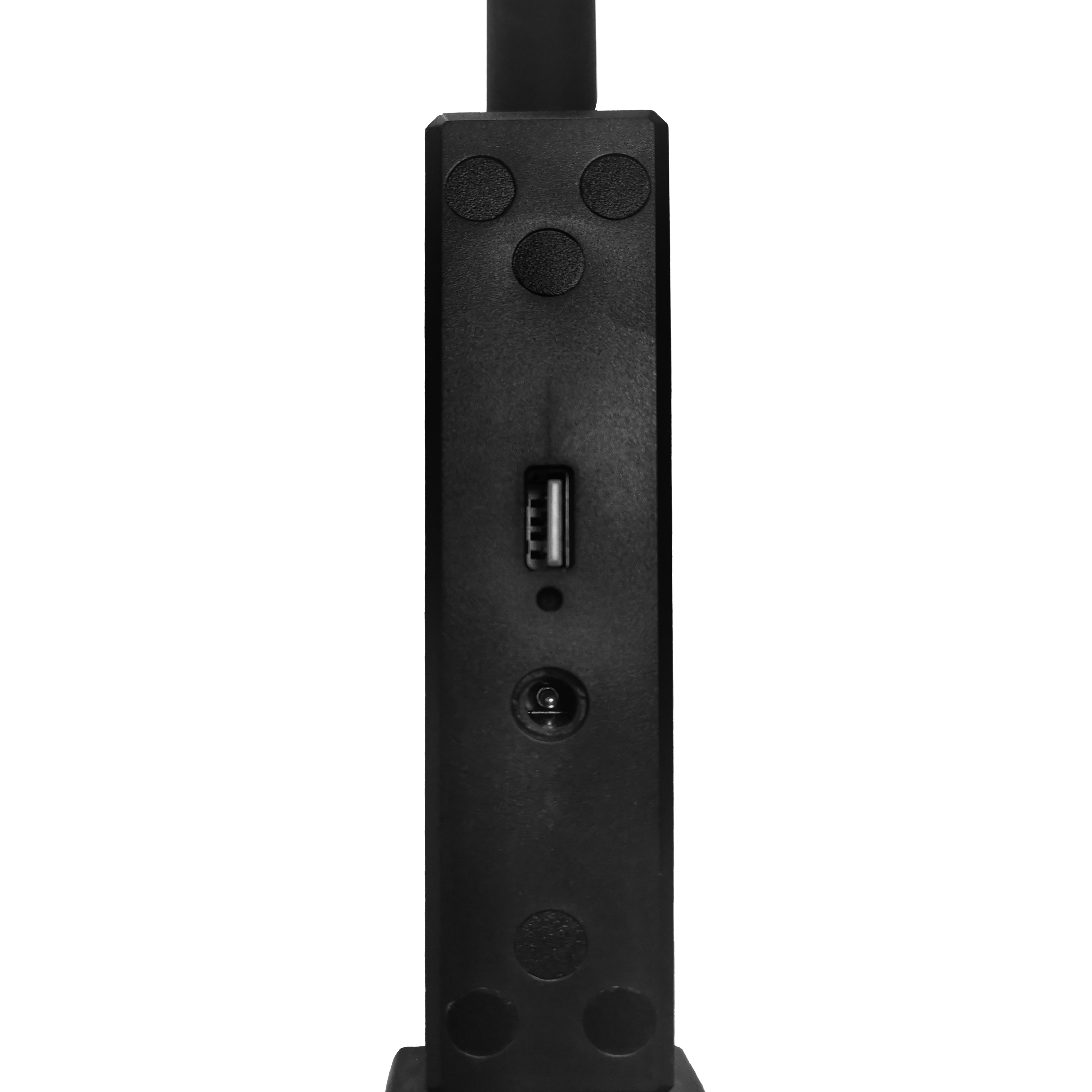 Flexo Pandeo 7w negro con puerto USB y control táctil, vista frontal.