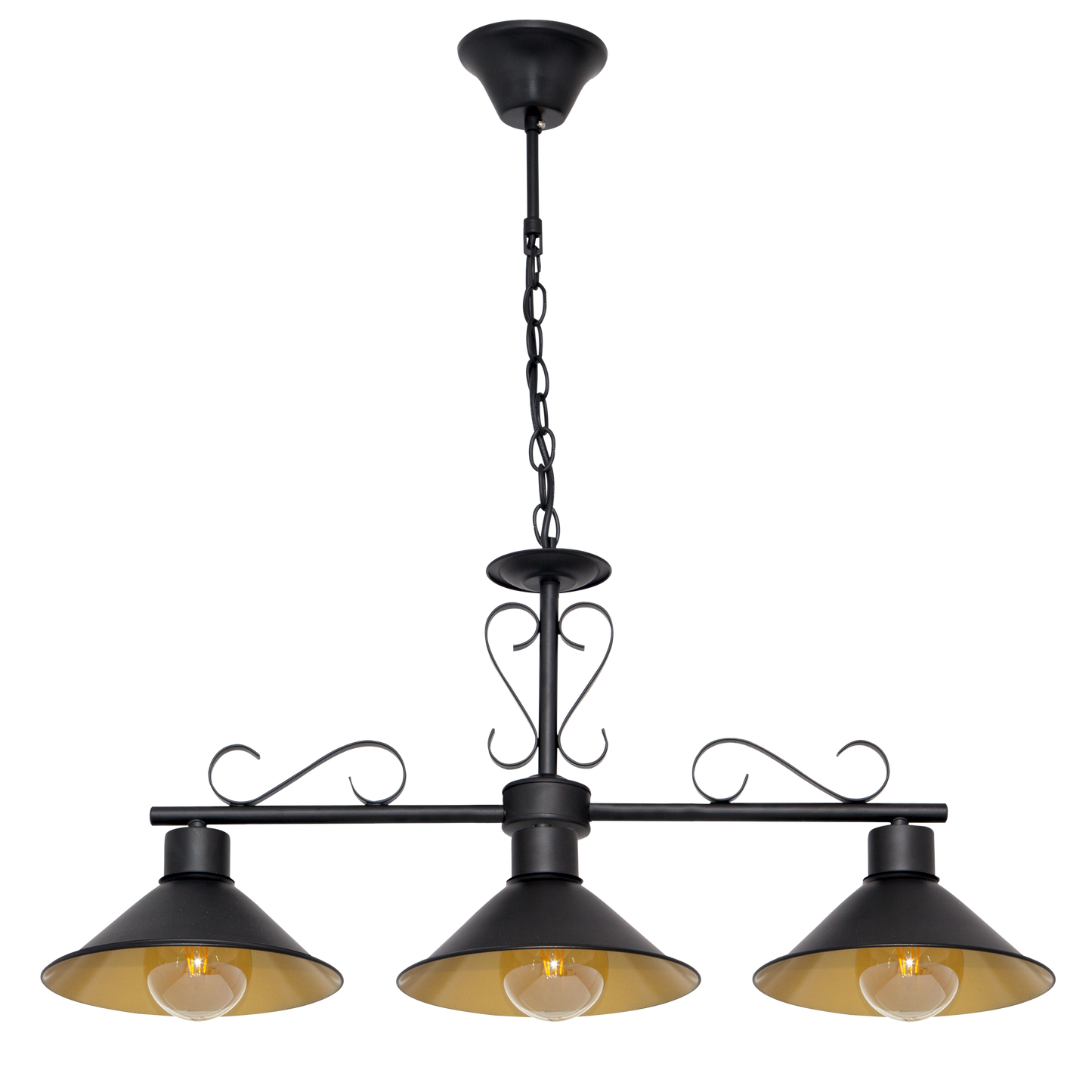 Colgante Azalea 3xE27 Negro/Oro de Fabrilamp/Abrila. Diseño rústico elegante para interiores.