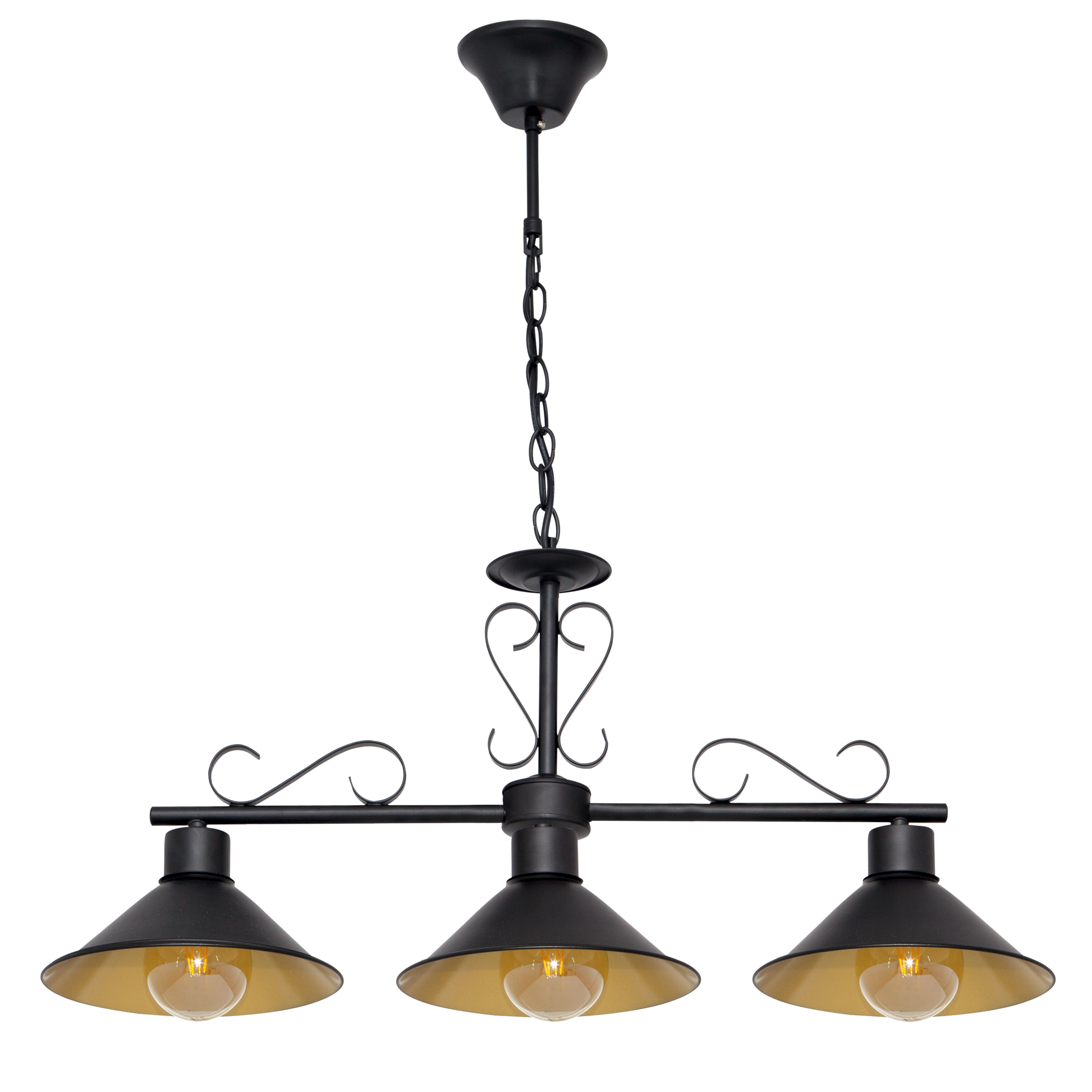 Colgante Azalea 3xE27 Negro/Oro de Fabrilamp/Abrila. Diseño rústico elegante para interiores.