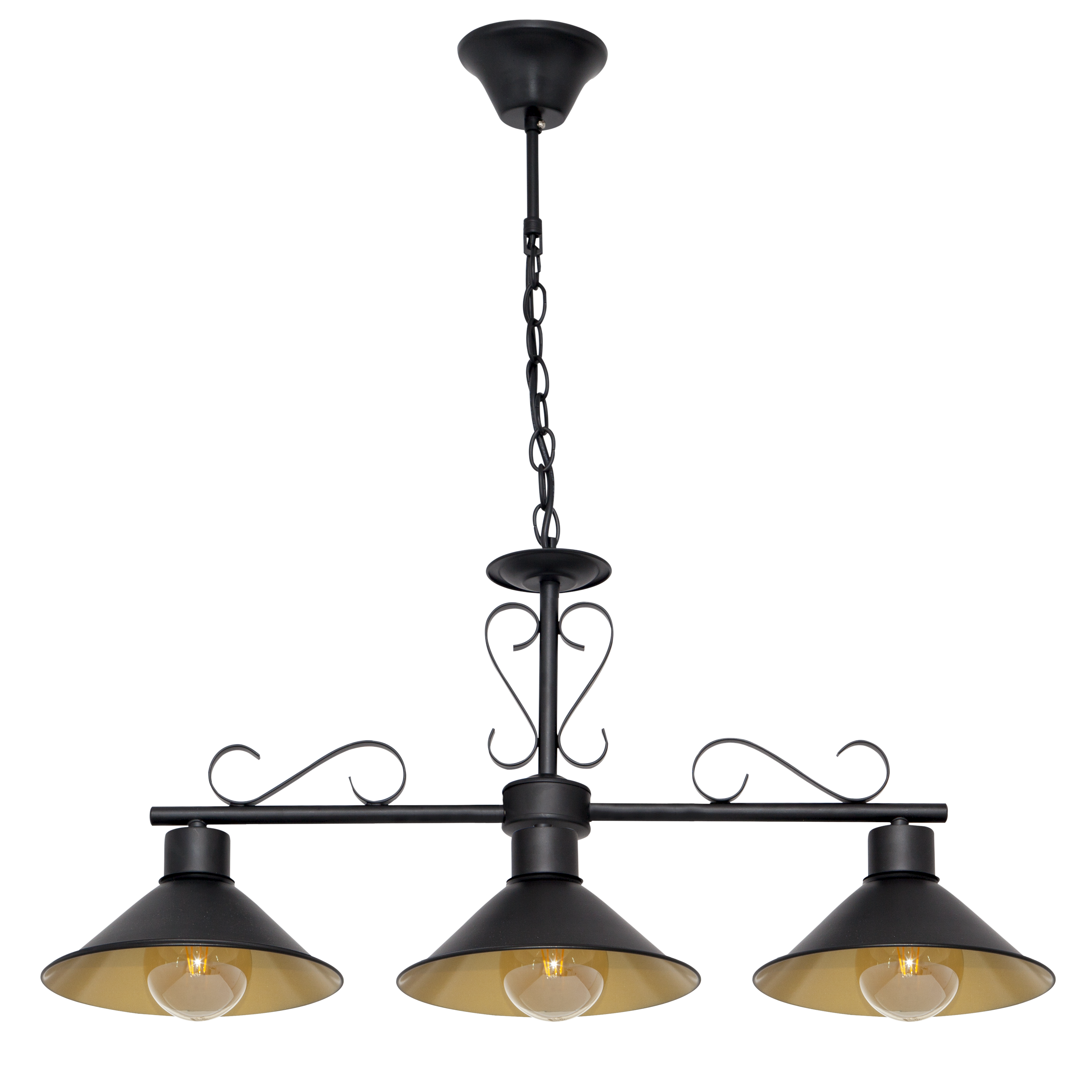 Lámpara colgante Azalea fabricada en metal negro y oro, estilo rústico