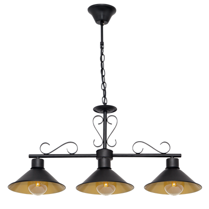 Colgante Azalea 3xE27 Negro/Oro de Fabrilamp/Abrila. Diseño rústico elegante para interiores.