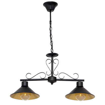 Colgante Azalea 2xE27 Negro/Oro de Fabrilamp/Abrila. Diseño rústico elegante para iluminar salones y comedores.