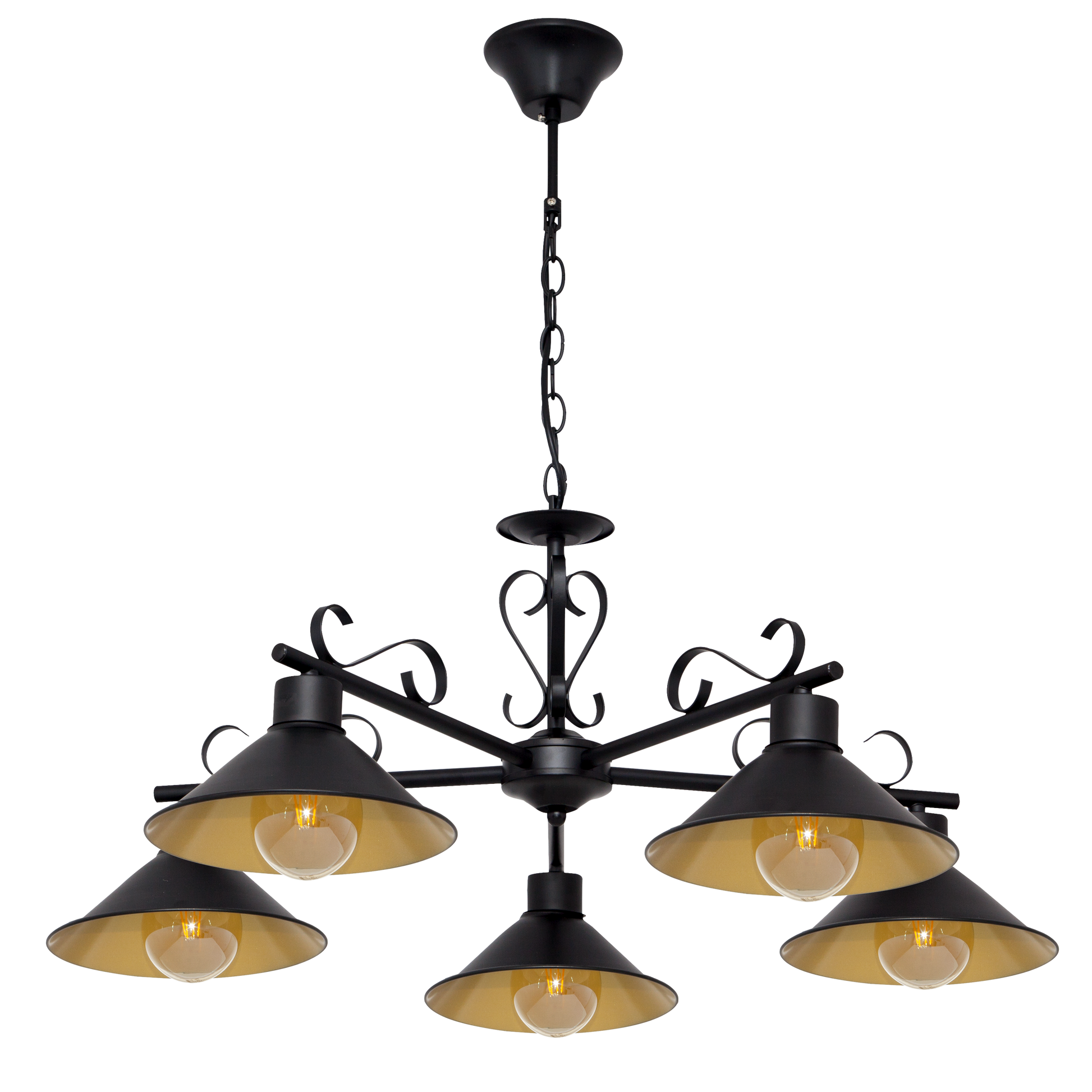 Lámpara Azalea fabricada en metal color negro y oro, ideal para iluminar con estilo rústico