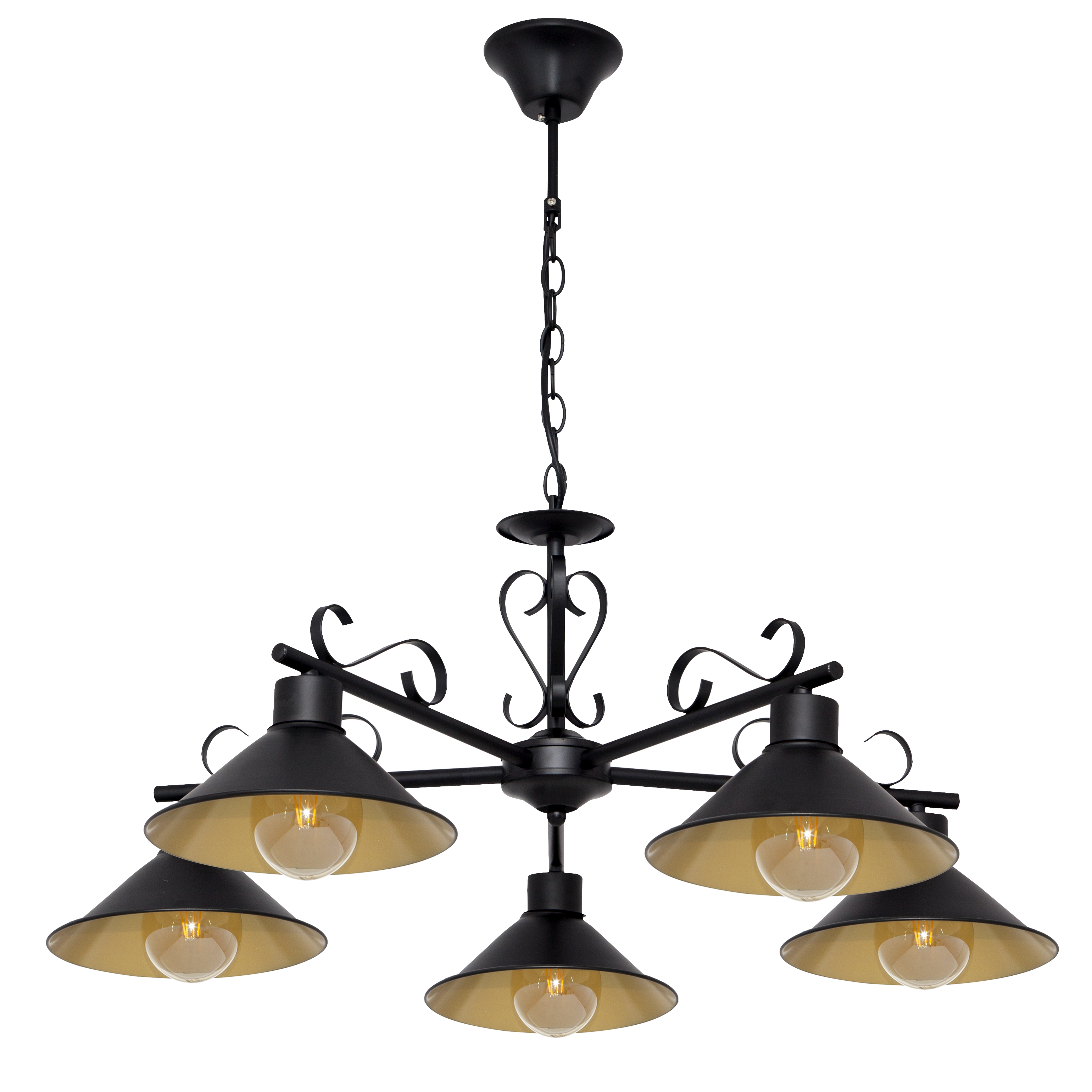 Lámpara Azalea fabricada en metal color negro y oro, ideal para iluminar con estilo rústico