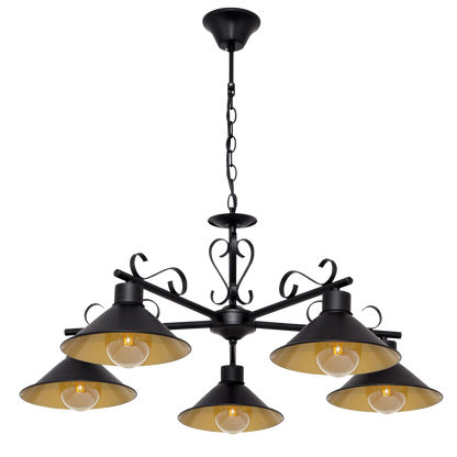 Lámpara Azalea fabricada en metal color negro y oro, ideal para iluminar con estilo rústico