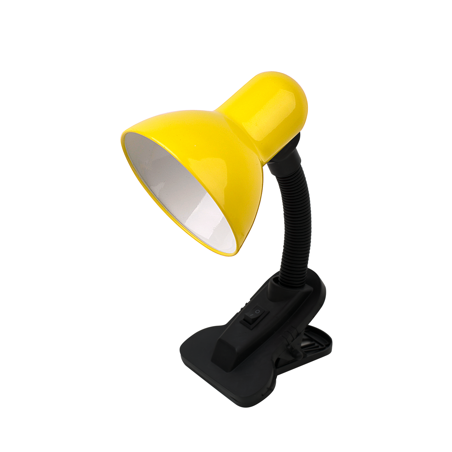 Flexo Yezco amarillo y negro con pinza, flexible y orientable. Fabrilamp.