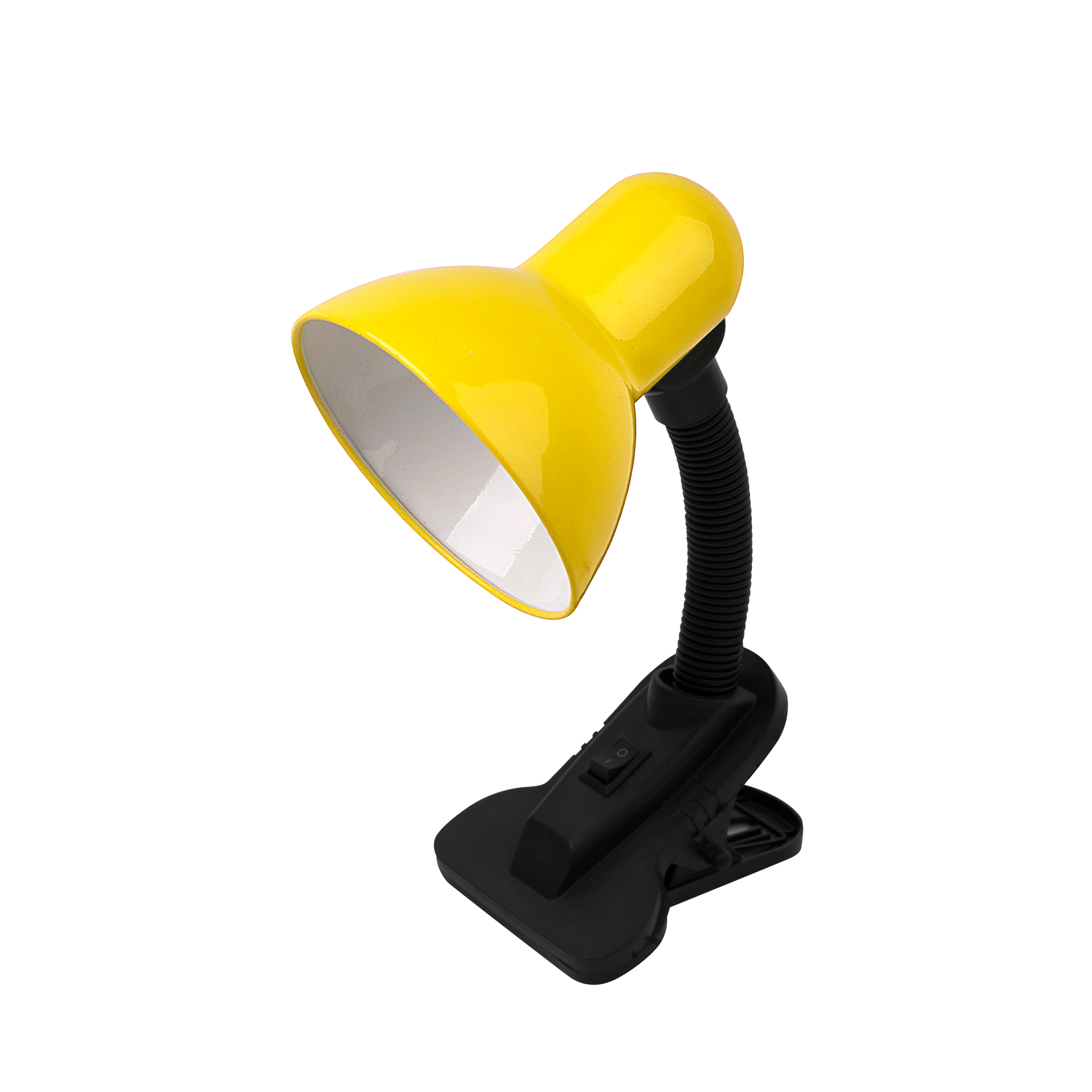 Flexo Yezco amarillo y negro con pinza, flexible y orientable. Fabrilamp.