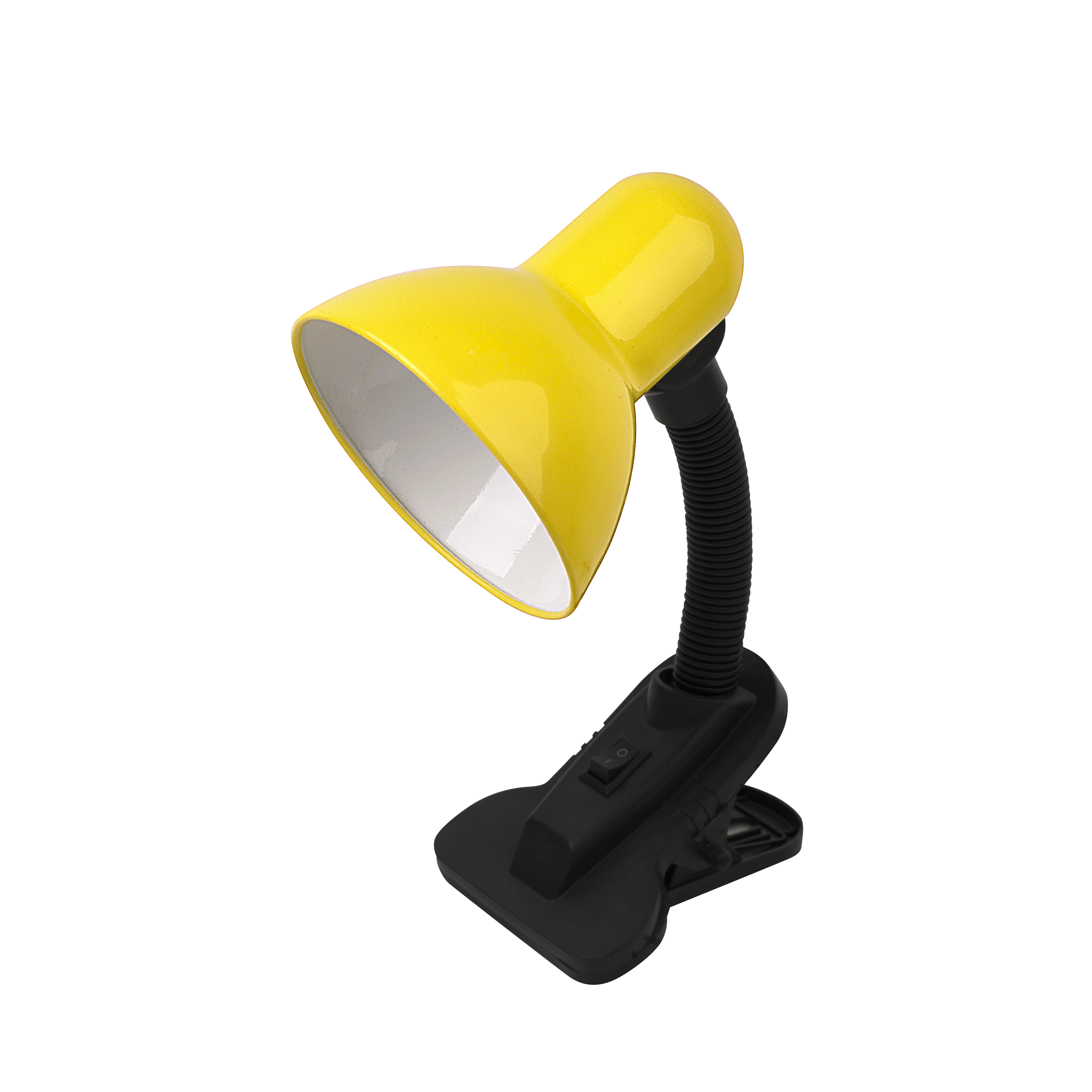 Flexo Yezco amarillo y negro con pinza, flexible y orientable. Fabrilamp.
