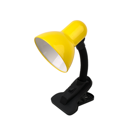 Flexo Yezco amarillo y negro con pinza, flexible y orientable. Fabrilamp.