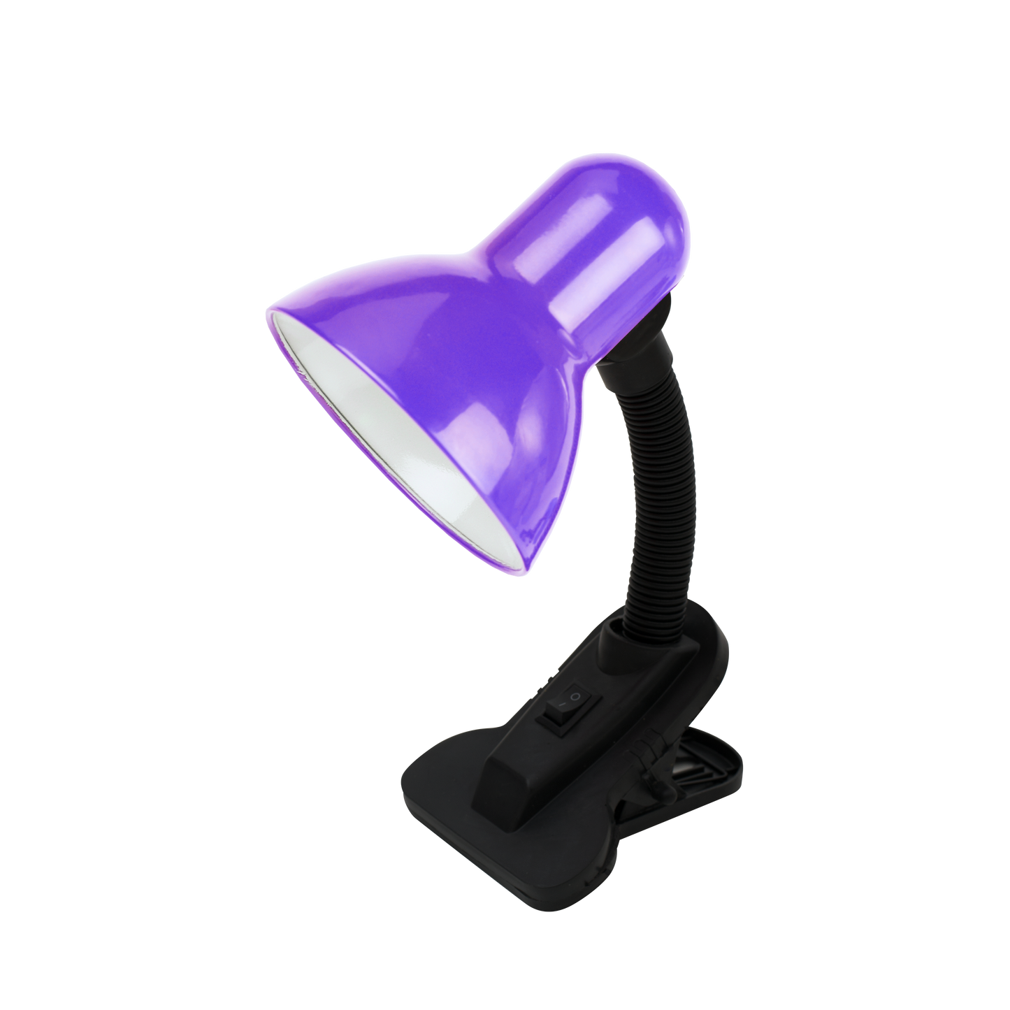 Flexo Yezco Morado con pinza, flexible y orientable, ideal para escritorio o mesita de noche.