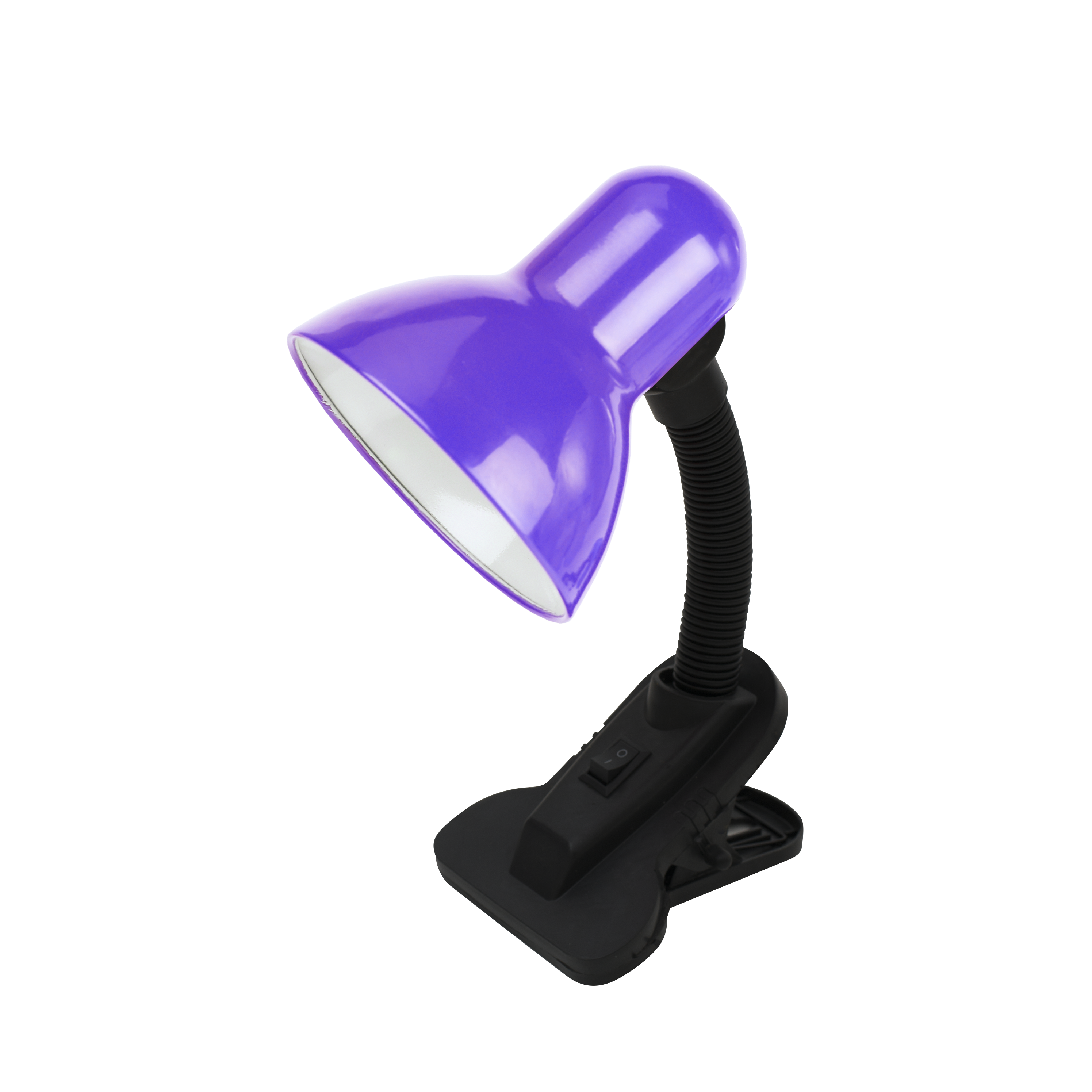 Flexo Yezco Morado con pinza, flexible y orientable, ideal para escritorio o mesita de noche.
