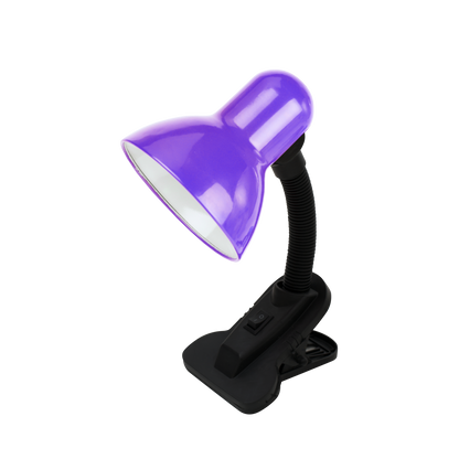 Flexo Yezco Morado con pinza, flexible y orientable, ideal para escritorio o mesita de noche.