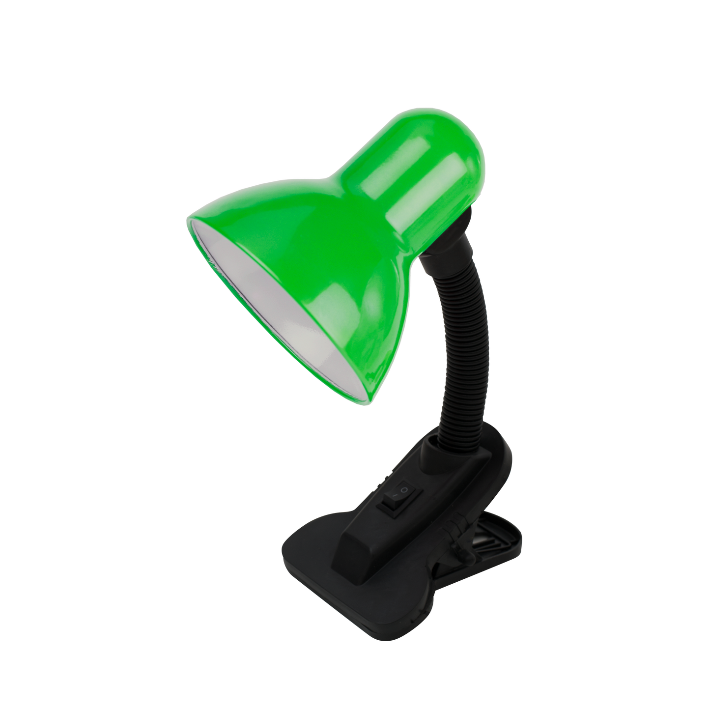 Flexo Yezco verde con pinza, flexible y orientable, ideal para escritorio o mesita de noche. Fabrilamp.