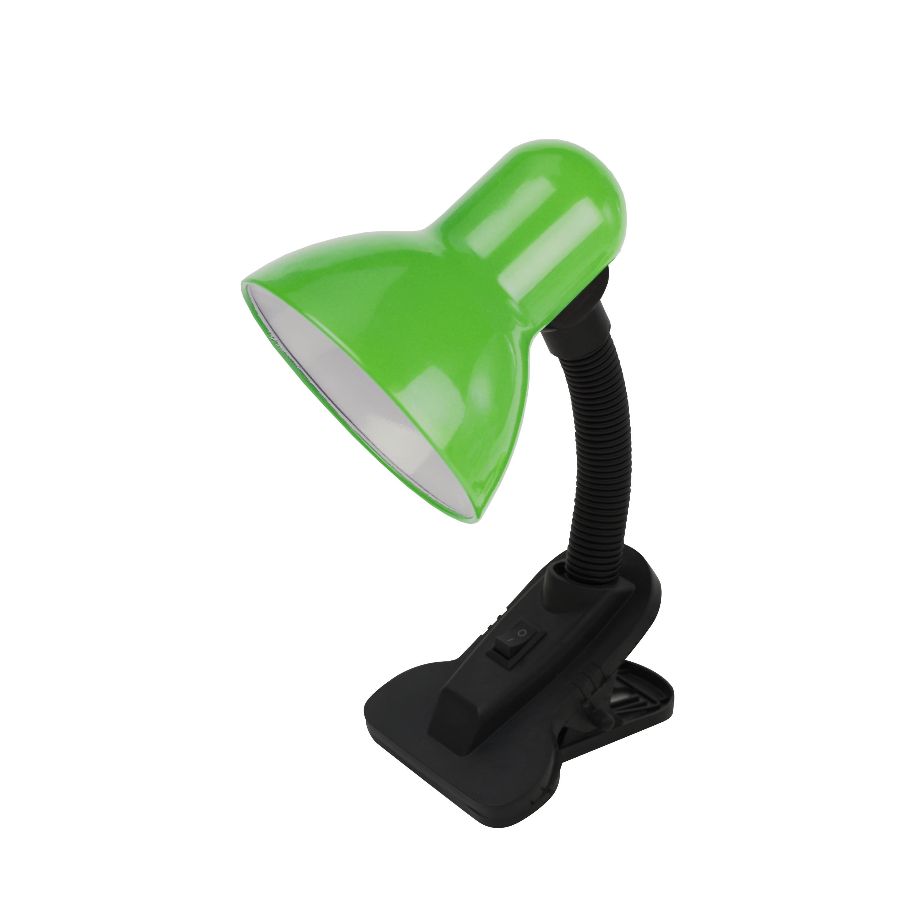 Flexo Yezco verde con pinza, flexible y orientable, ideal para escritorio o mesita de noche. Fabrilamp.