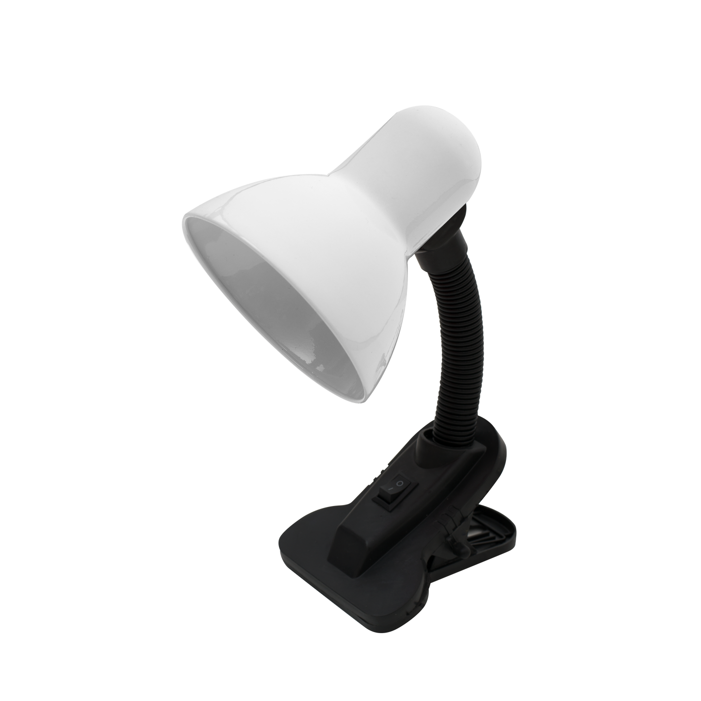 Flexo Yezco blanco y negro con pinza, flexible y orientable, ideal para escritorio o mesita de noche.