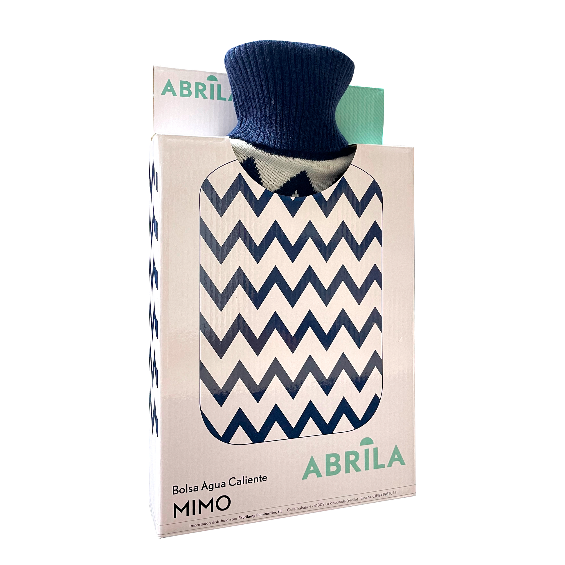 Acogedora bolsa de agua caliente azul con funda textil, ideal para interior.