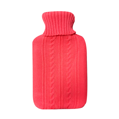 Bolsa de agua caliente MIMO 1,7L con forro rosa jersey, vista frontal.