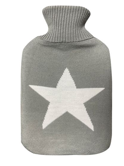 Bolsa de agua caliente MIMO 1.7L de Fabrilamp, vista frontal, color blanco y gris con diseño de estrella.