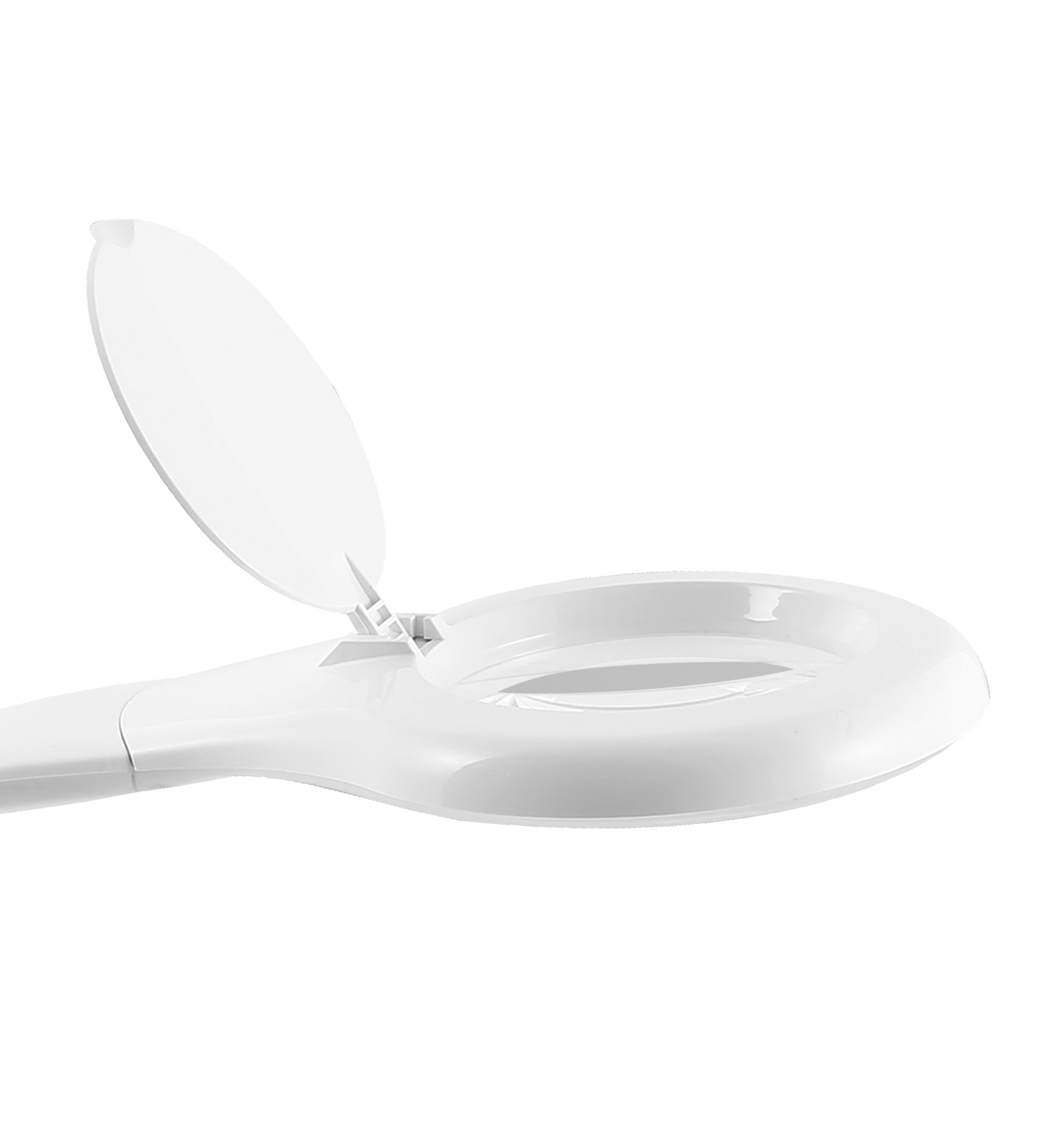 Flexo Plath Blanco 8w con lupa, vista frontal. luzguru.com