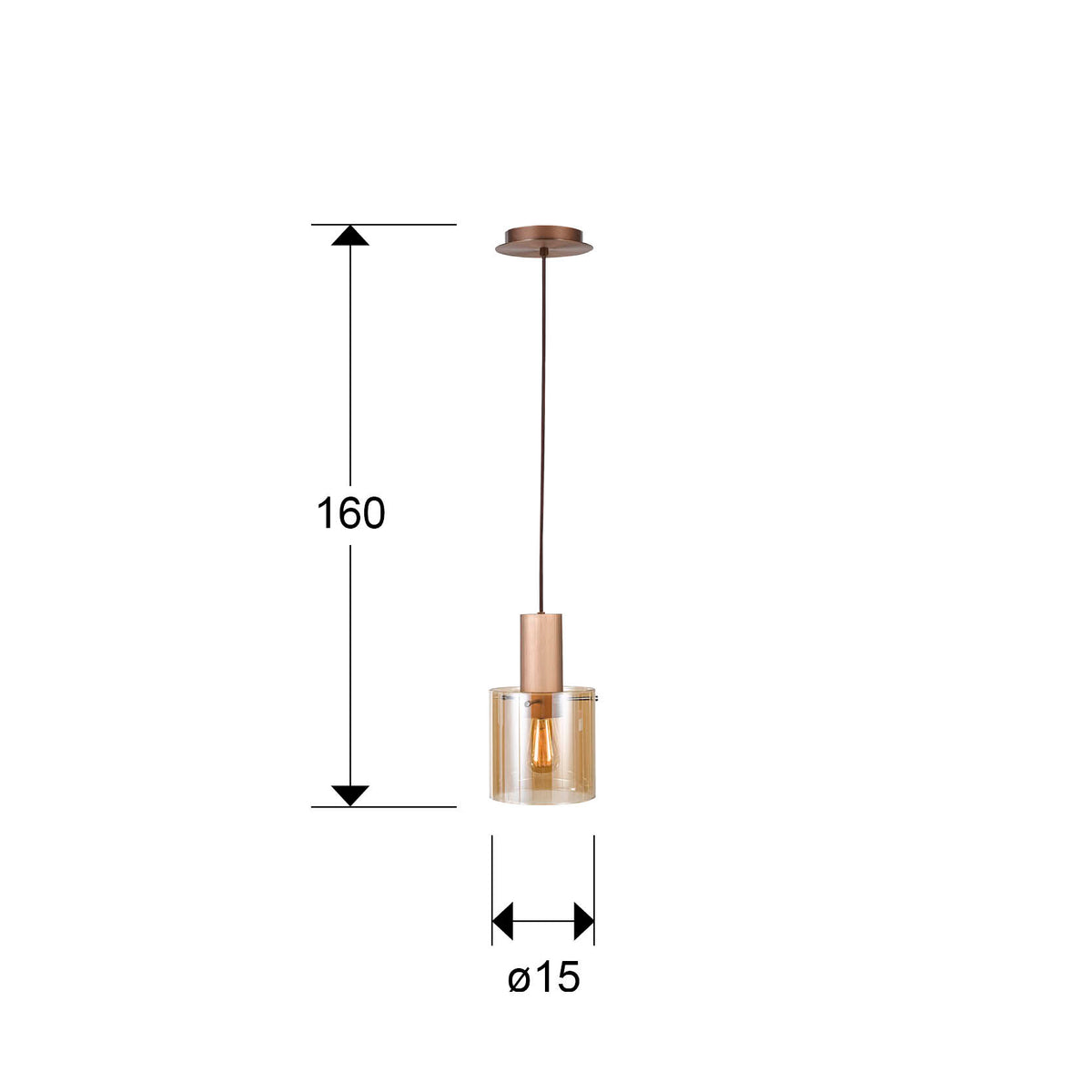 Plano con medidas de Lámpara Colgante Venize Cobre Satinado y Cristal Ámbar Schuller · Ref. 12973