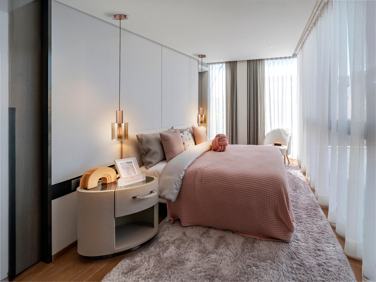 Lámpara Colgante Venize Cobre Satinado y Cristal Ámbar Schuller en ambiente decorado | Schuller