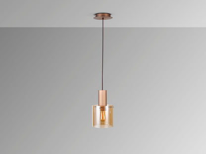 Lámpara Colgante Venize Cobre Satinado y Cristal Ámbar Schuller en ambiente decorado | Schuller