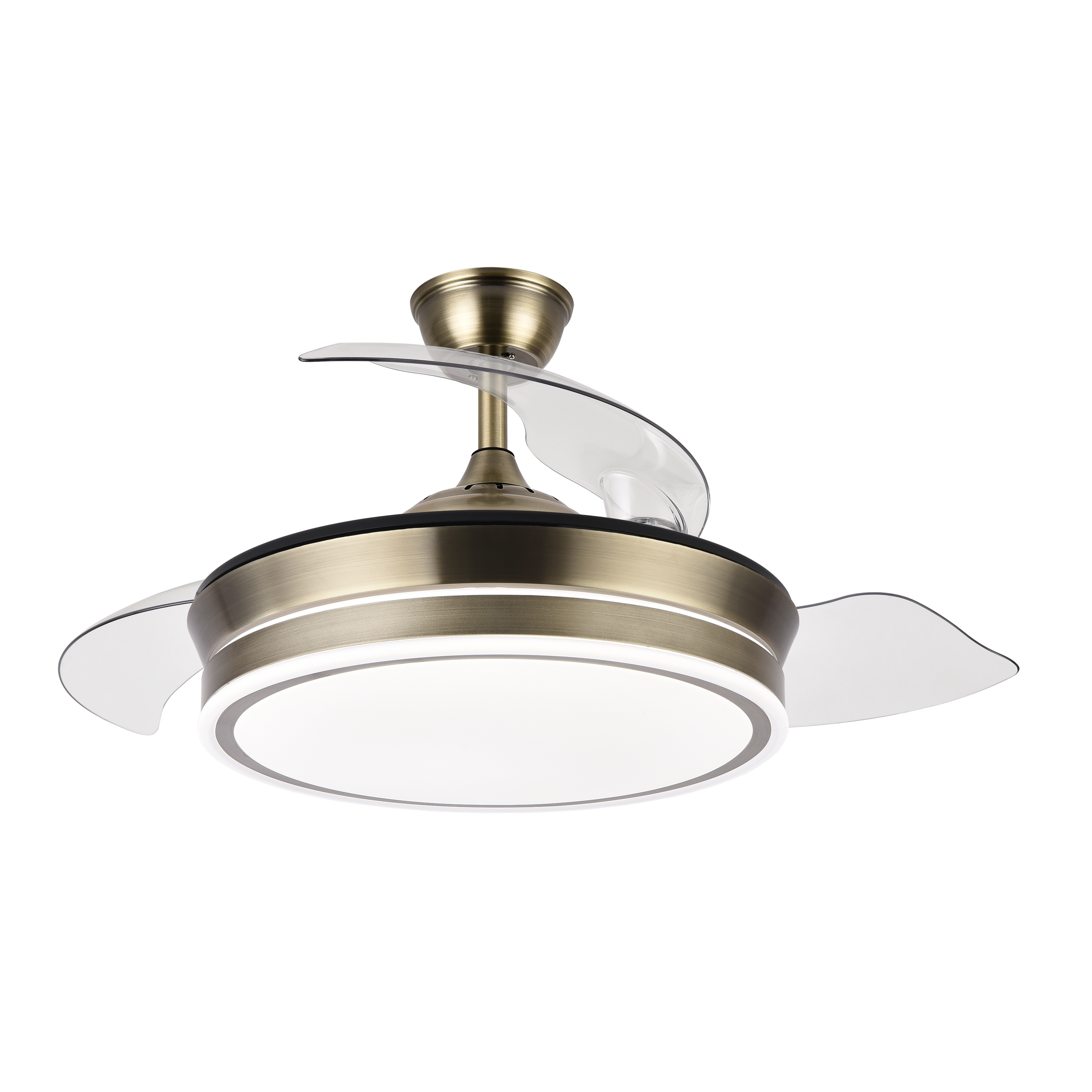 Ventilador Bayomo Cuero 72W, vista frontal con aspas desplegadas, luzguru.com