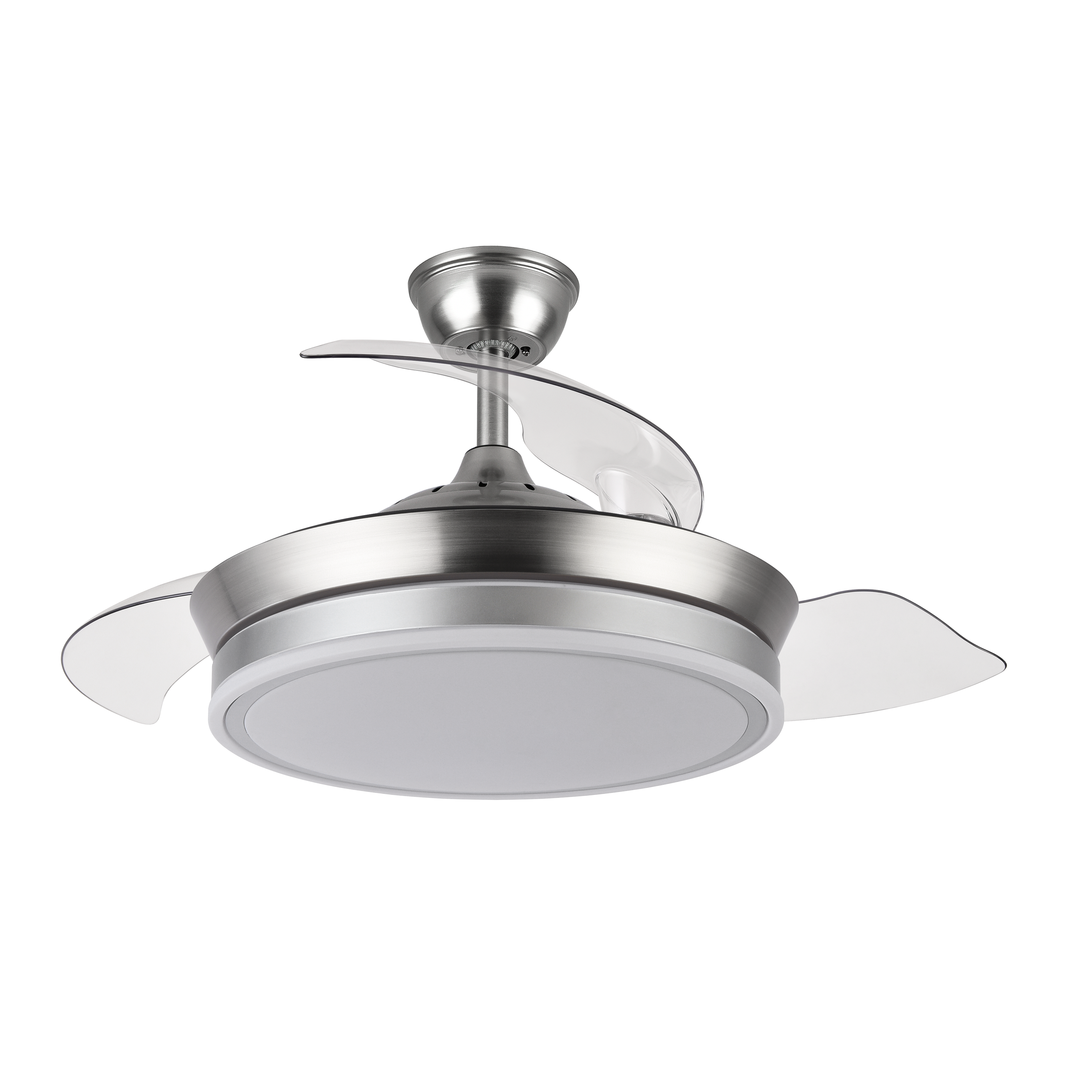 Ventilador Bayomo Níquel 72W con 3 aspas plegables, control remoto y temporizador. luzguru.com