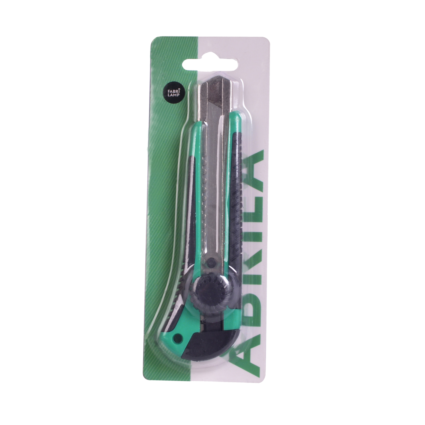 Cúter PRECISO 18mm Verde/Negro de Fabrilamp, hoja retráctil, bloqueo de seguridad, diseño ergonómico.