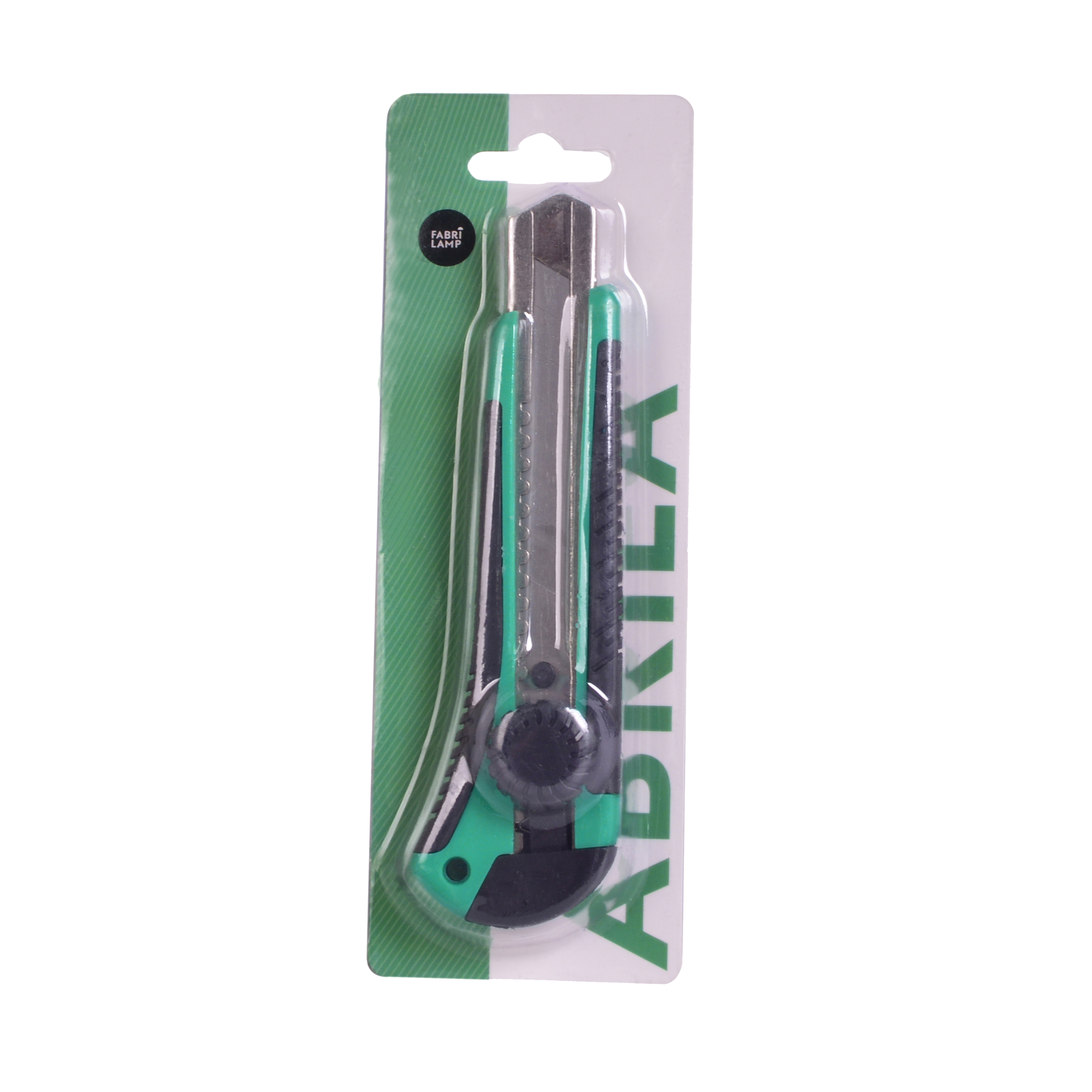 Cúter PRECISO 18mm Verde/Negro de Fabrilamp, hoja retráctil, bloqueo de seguridad, diseño ergonómico.