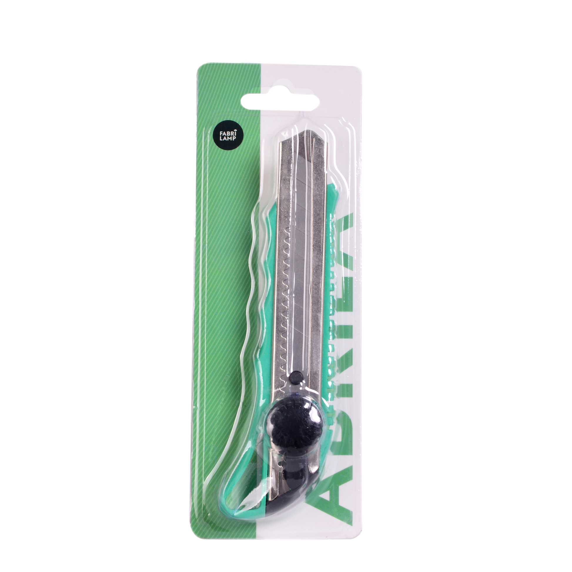 Cúter ergonómico verde, ideal para ferretería y bricolaje.