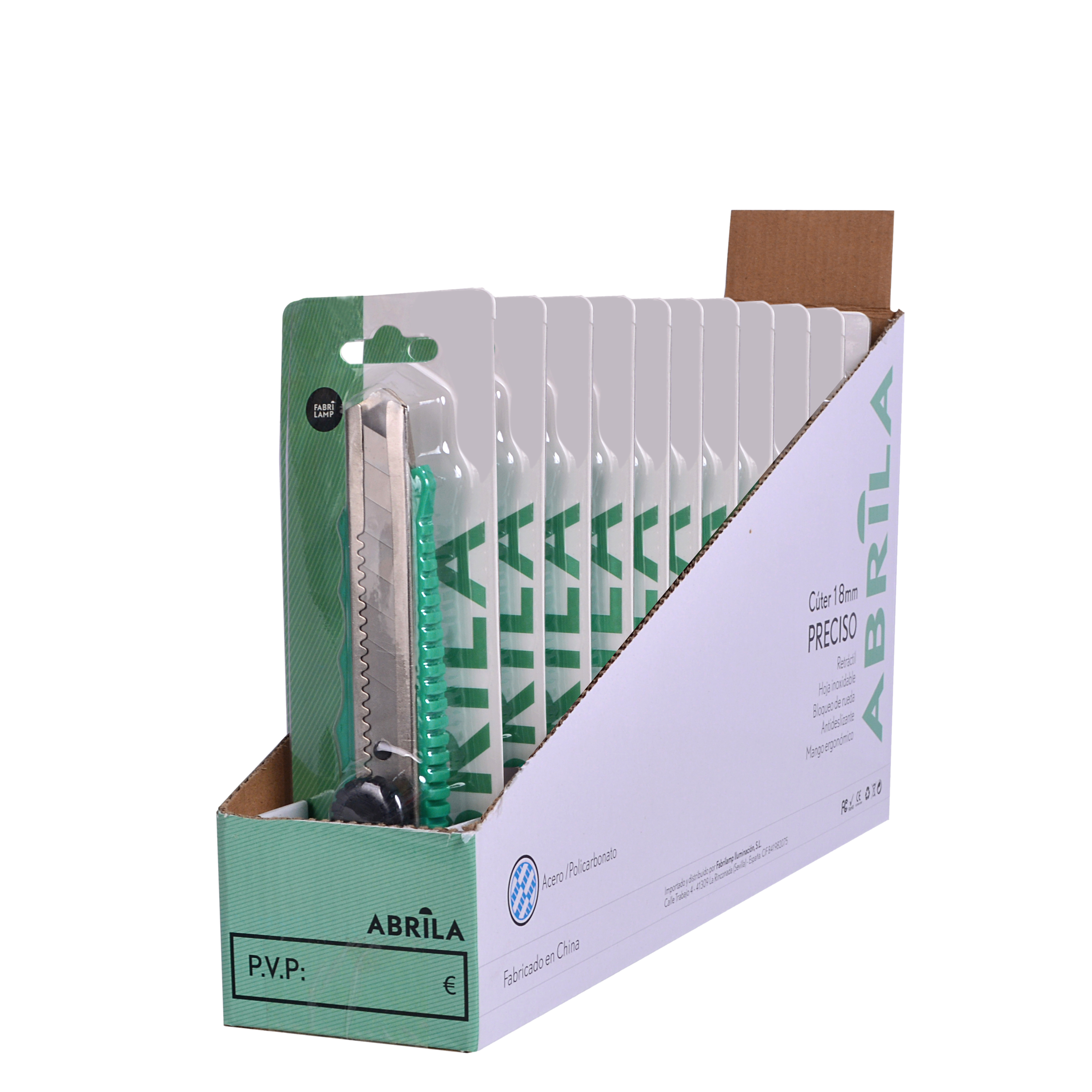 Cúter PRECISO Verde 18mm de Fabrilamp, vista frontal.