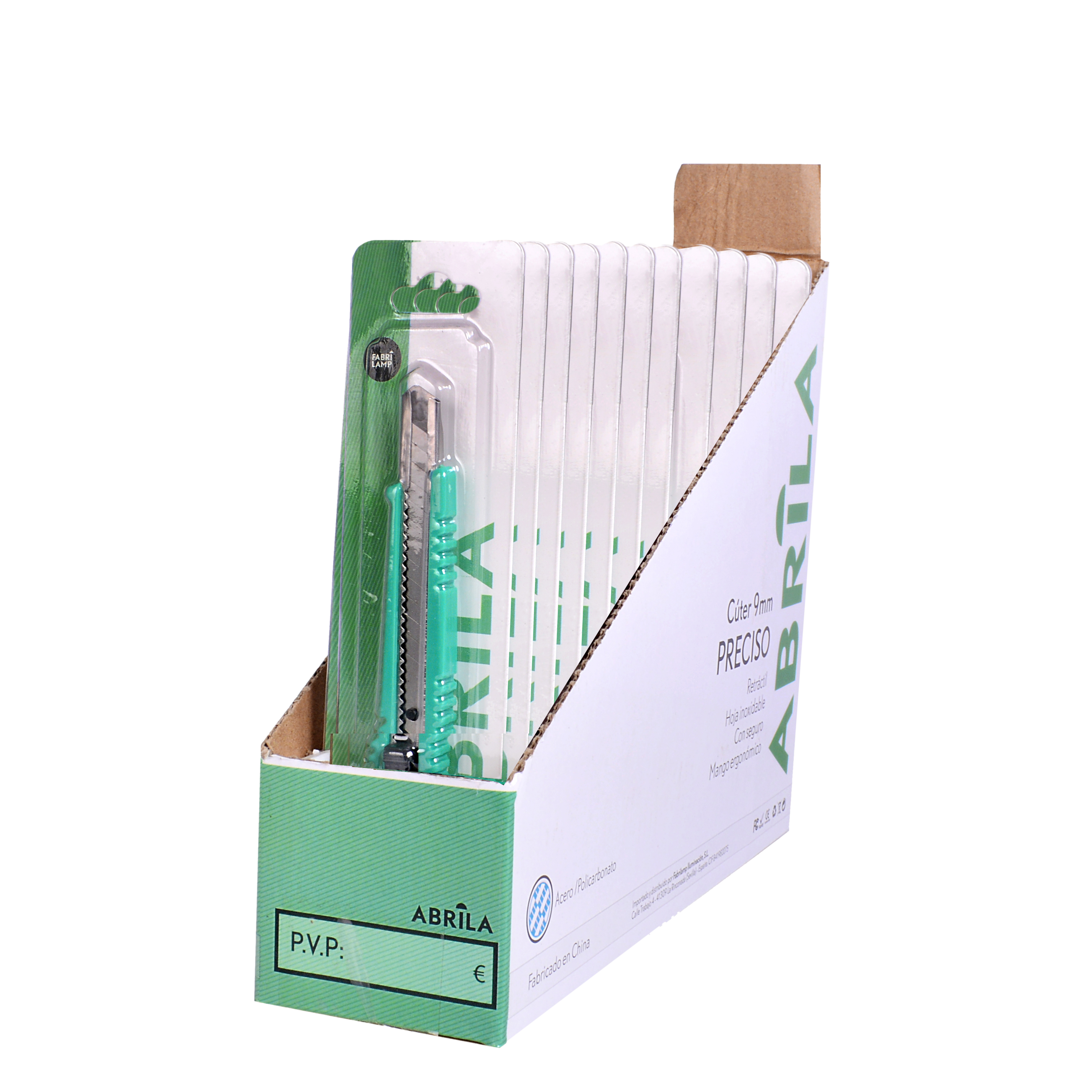 Cúter PRECISO Verde 9mm de Fabrilamp, vista frontal.