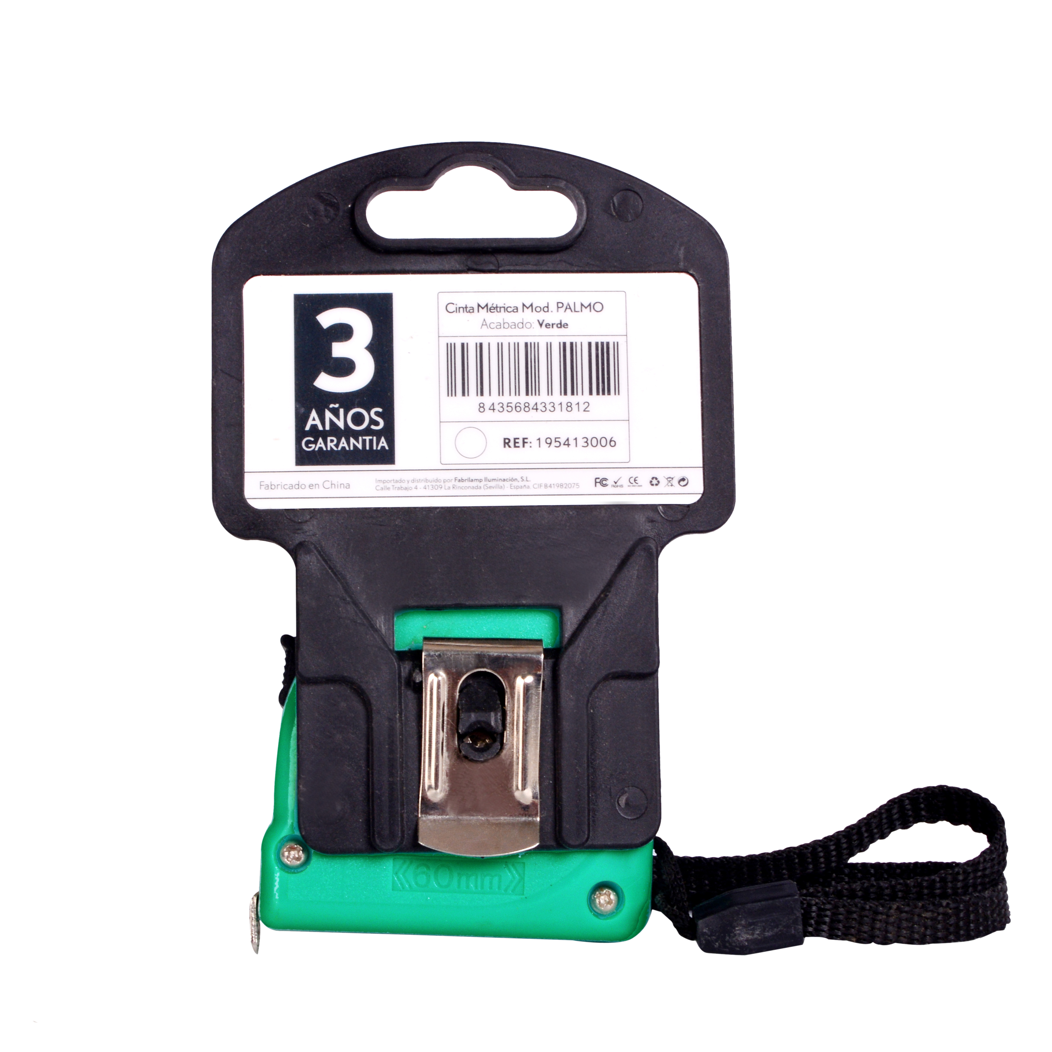 Cinta métrica Palmo 3mx13mm verde, vista frontal