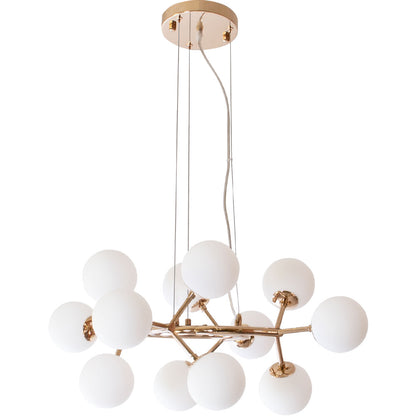 Lámpara de techo ANABEL Interlusa con armazón dorado y bolas de cristal blanco, vista frontal