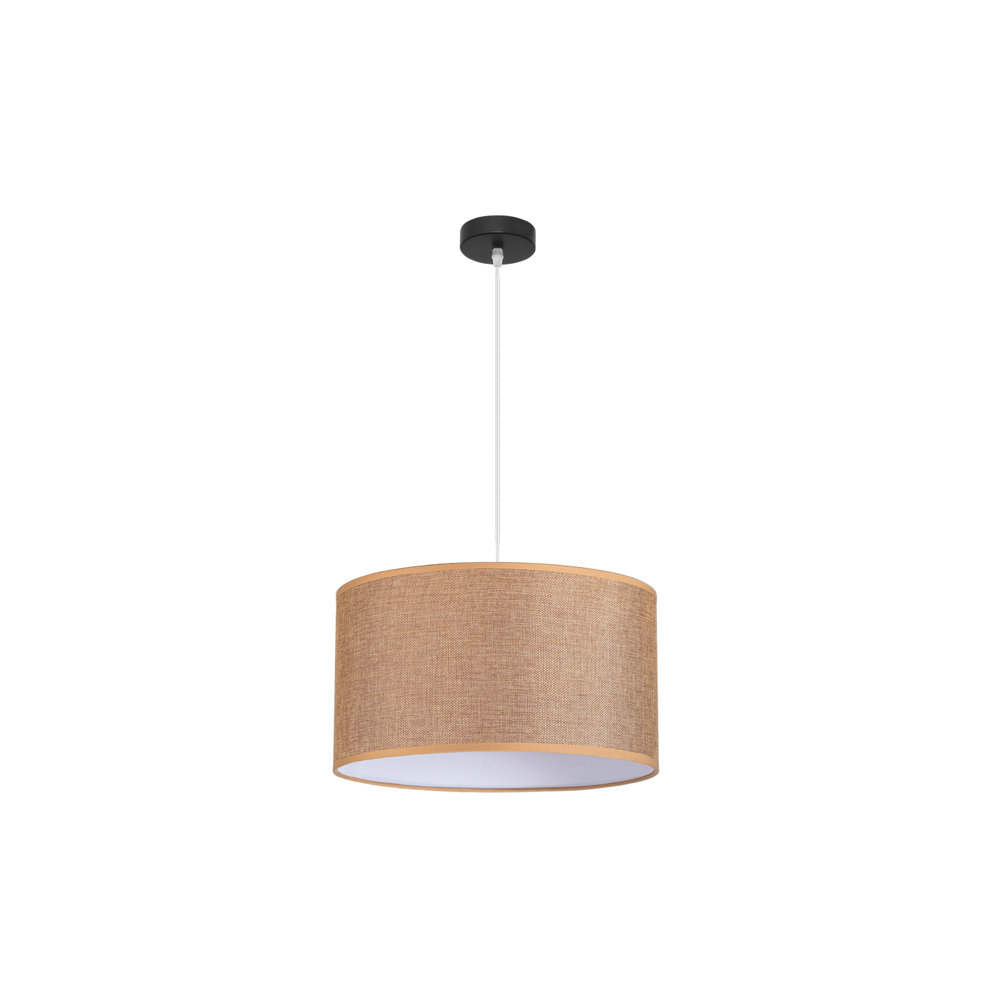 Lámpara colgante Jin fabricada en metal color negro y textil marrón