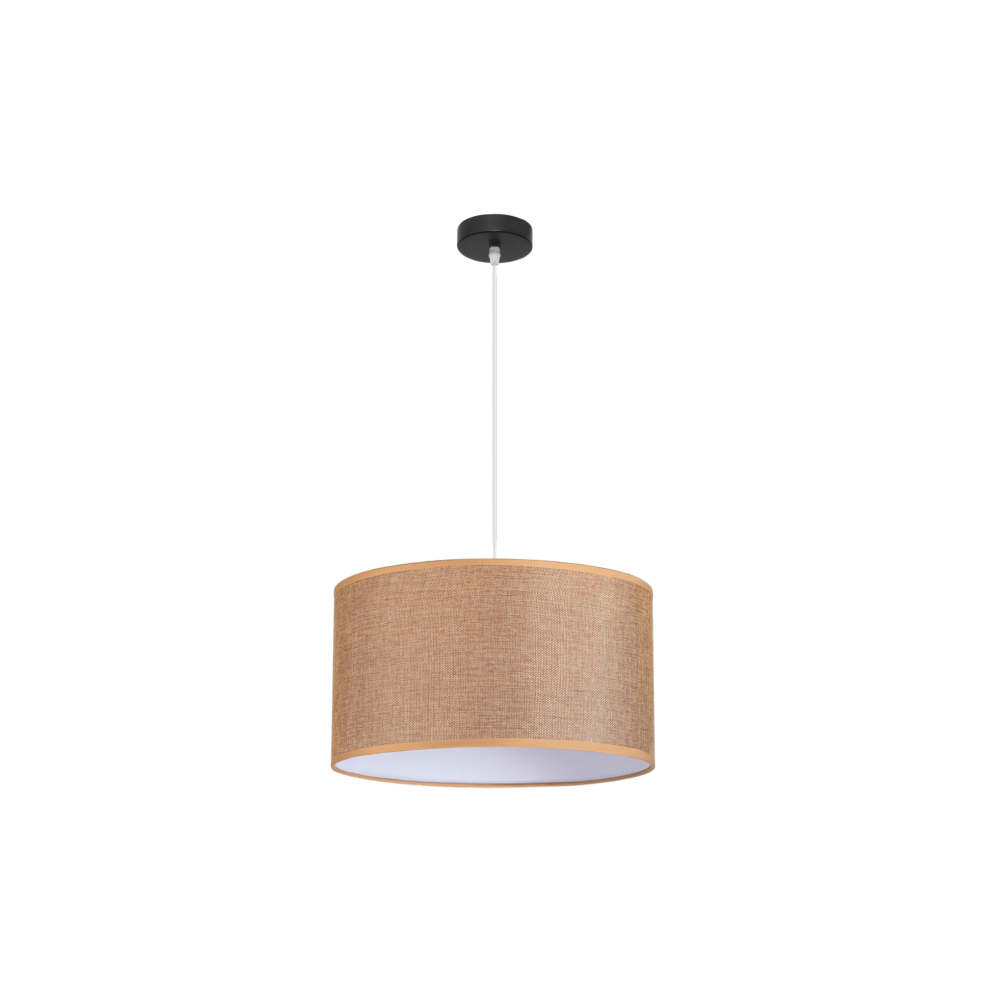 Lámpara colgante Jin fabricada en metal color negro y textil marrón