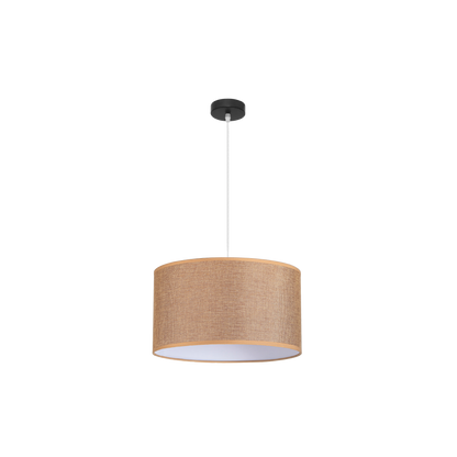 Lámpara colgante Jin fabricada en metal color negro y textil marrón