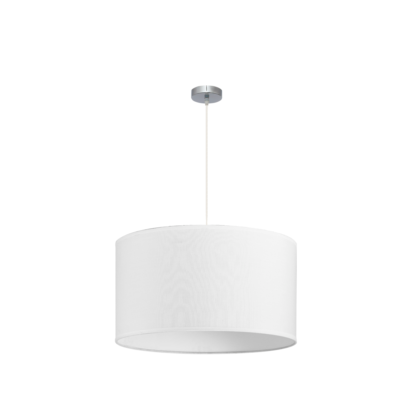 Lámpara colgante Dori fabricada en metal color níquel y textil blanco
