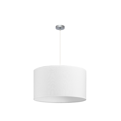 Lámpara colgante Dori fabricada en metal color níquel y textil blanco