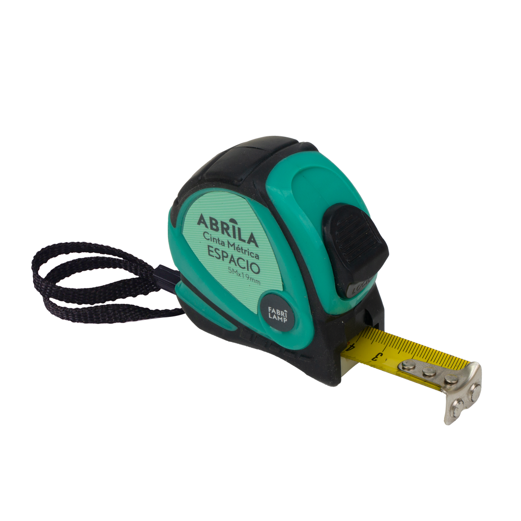 Cinta métrica Espacio 5mx19mm Negro/Verde de Fabrilamp, vista frontal.