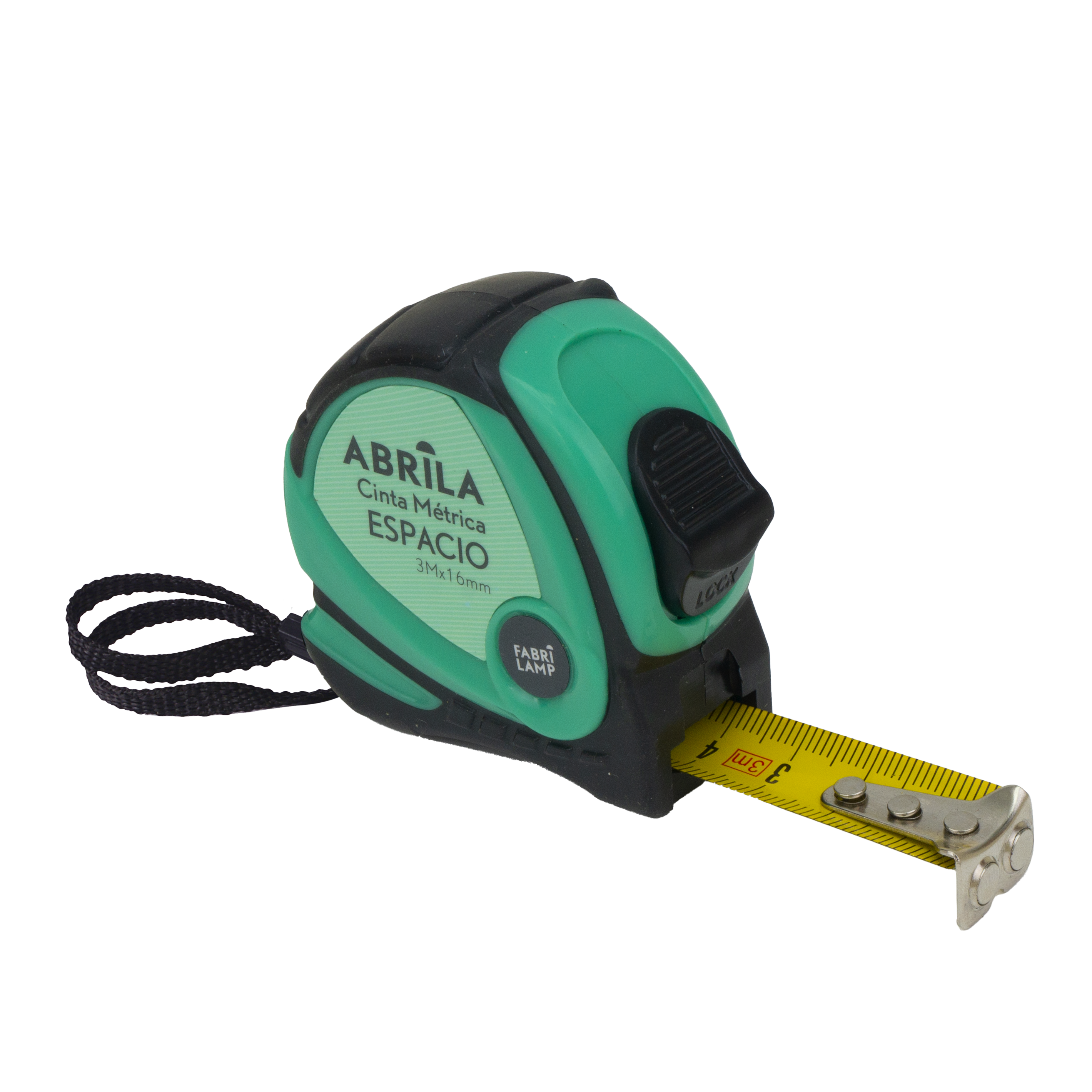 Cinta métrica Espacio 3mx16mm negra y verde, vista frontal